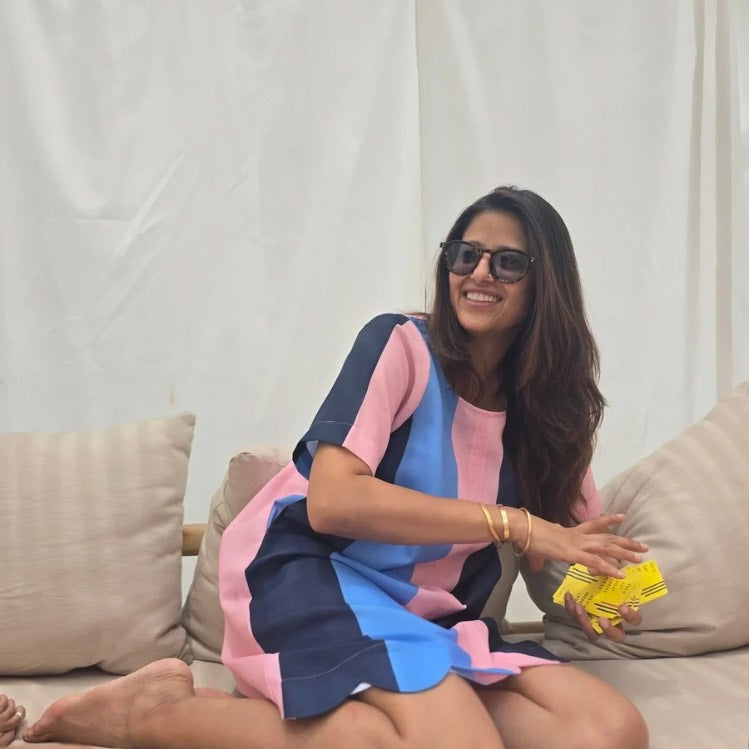 Audrey Shift Dress Blue & Pink Stripes