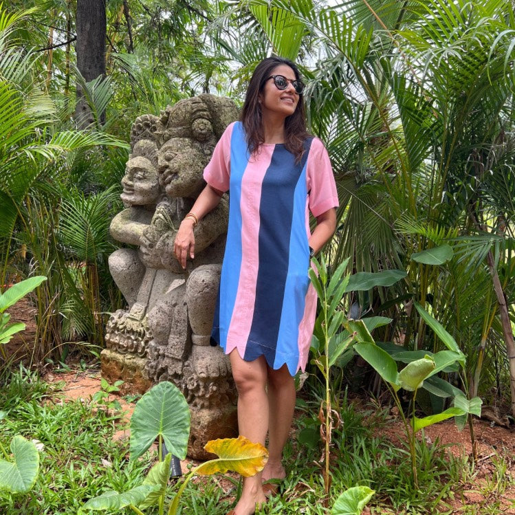 Audrey Shift Dress Blue & Pink Stripes