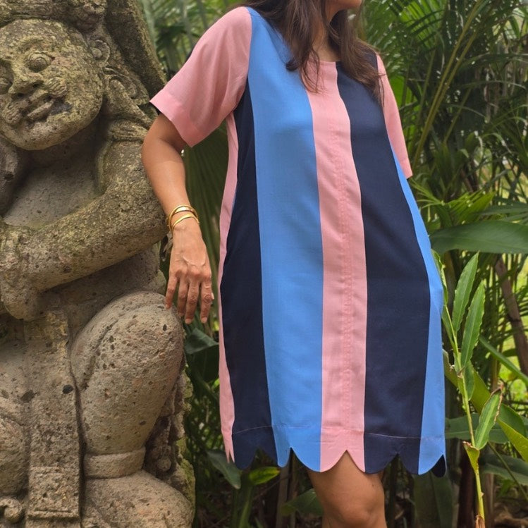Audrey Shift Dress Blue & Pink Stripes