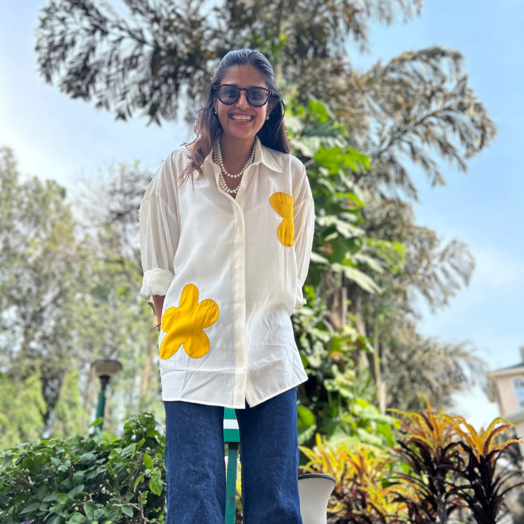 Bloom White and Yellow Floral Motif Shirt