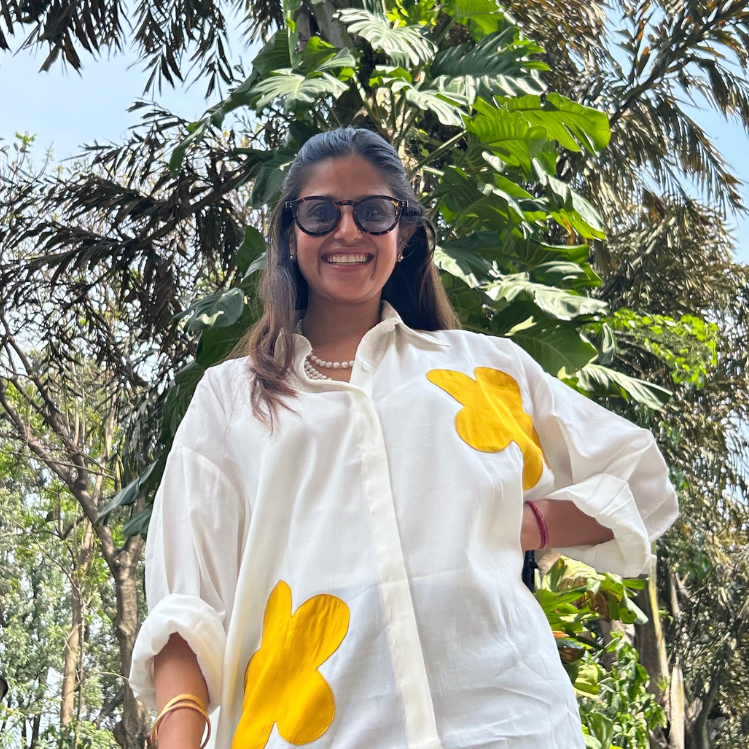 Bloom White and Yellow Floral Motif Shirt
