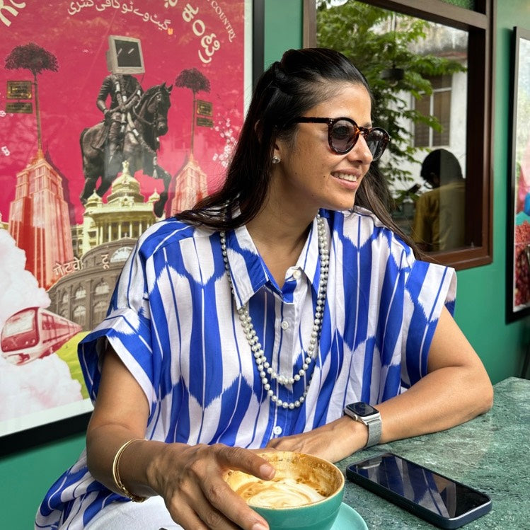 Coco Cobalt Blue & White Ikat Print Shirt