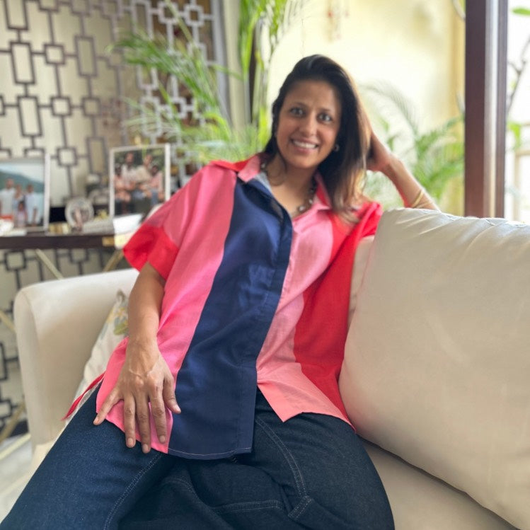 Brookie Blue & Shades of Pink Soft Lin'en Shirt