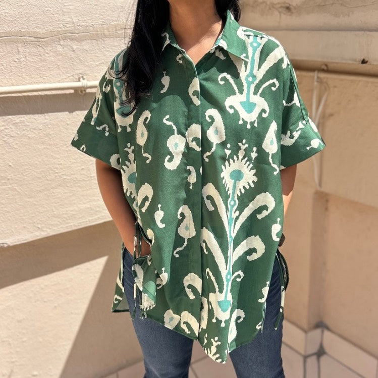 Brookie Deep Green Ikat Print Shirt
