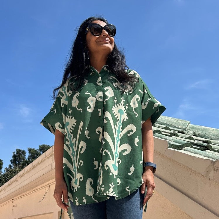 Brookie Deep Green Ikat Print Shirt