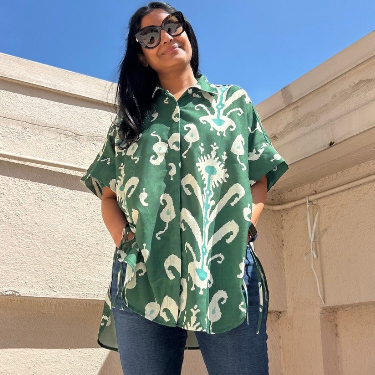 Brookie Deep Green Ikat Print Shirt