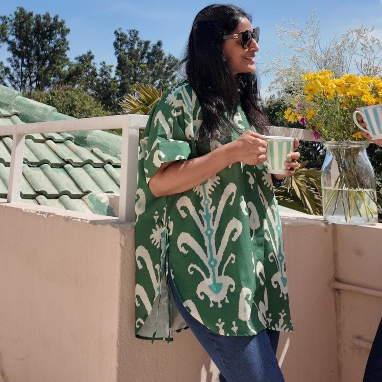 Brookie Deep Green Ikat Print Shirt