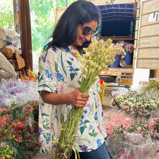 Brookie White Floral Print Lin'en Shirt