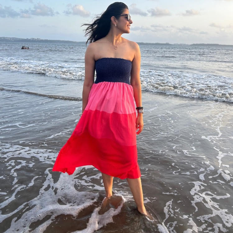 Chloe Blue & Shades of Pink Bodice Dress