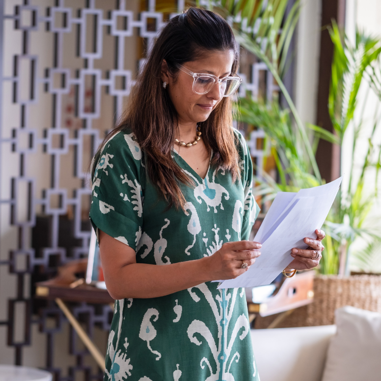Jolene Deep Green & Mint Ikat Dress – Blended Linen with Frill Hem