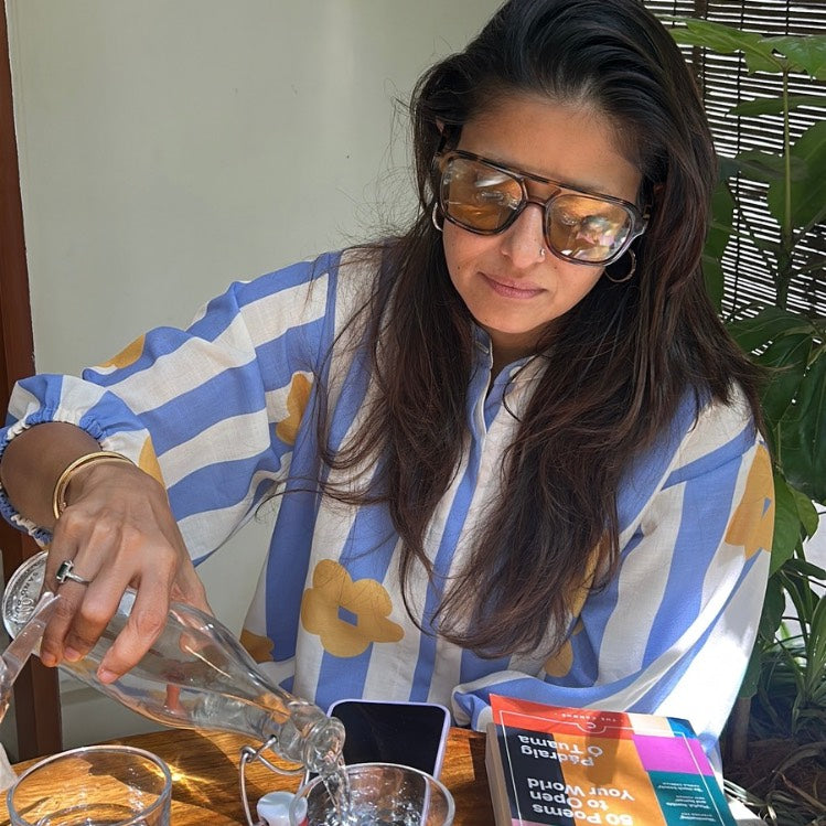 The Mindy Dress | Blue & White Stripe with Yellow Floral