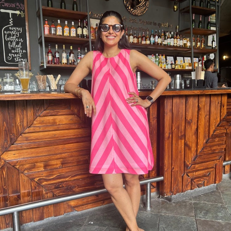 Audrey Tropic Candy Pink & Light Pink Stripe Shift Dress