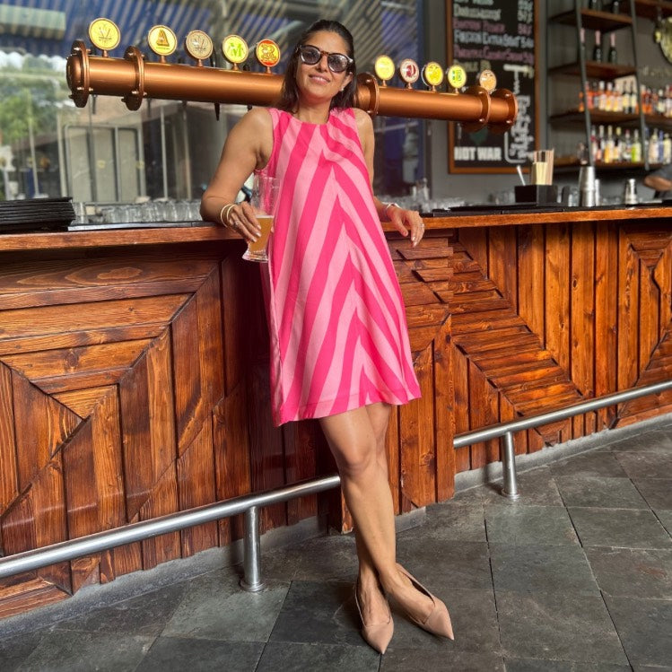 Audrey Tropic Candy Pink & Light Pink Stripe Shift Dress