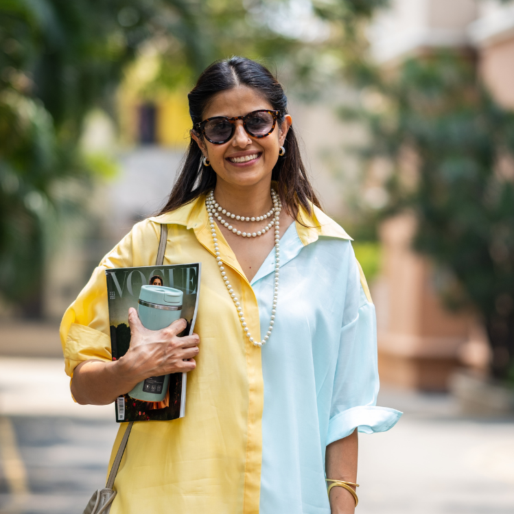 Mira Mango Yellow & Baby Blue Cotton Shirt