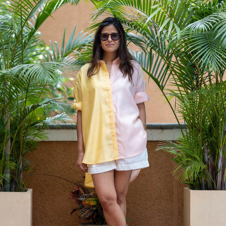 Mira Mango Yellow & BabyPinkCotton Shirt