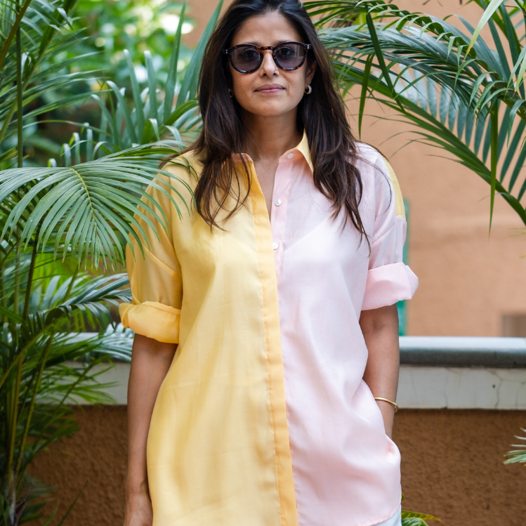 Mira Mango Yellow & BabyPinkCotton Shirt