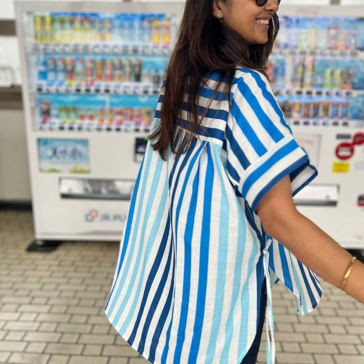 Brookie white & Blue Stripes Soft Lin'en Shirt