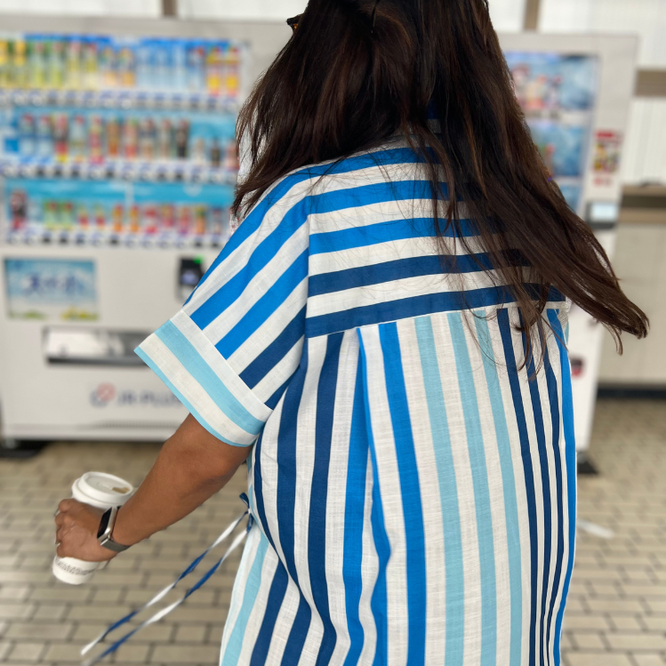 Brookie white & Blue Stripes Soft Lin'en Shirt