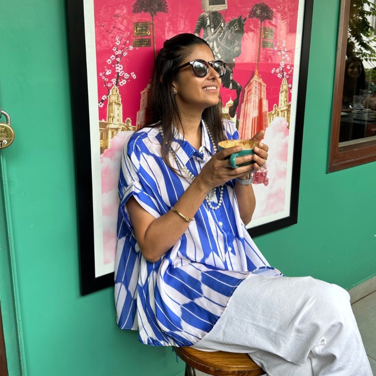 Coco Cobalt Blue & White Ikat Print Shirt
