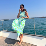 June Green & White Stripe Midi Dress | Poppy & Co.
