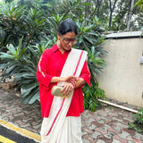 Mira — Red Cotton Shirt with Gold Detailing