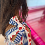 Picnic Peplum: White, Blue & Red Stripe Bow Top