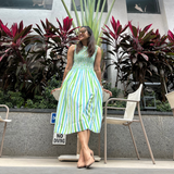 June Green & White Stripe Midi Dress | Poppy & Co.