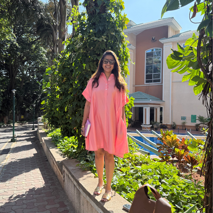 The Peach Daisy Dress | Flared Shirt Dress by Poppy & Co