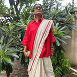 Mira — Red Cotton Shirt with Gold Detailing