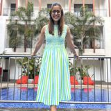 June Green & White Stripe Midi Dress | Poppy & Co.