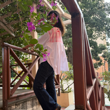 Cherry Picnic — Pure Cotton White Pink Gingham Yoke Shirt