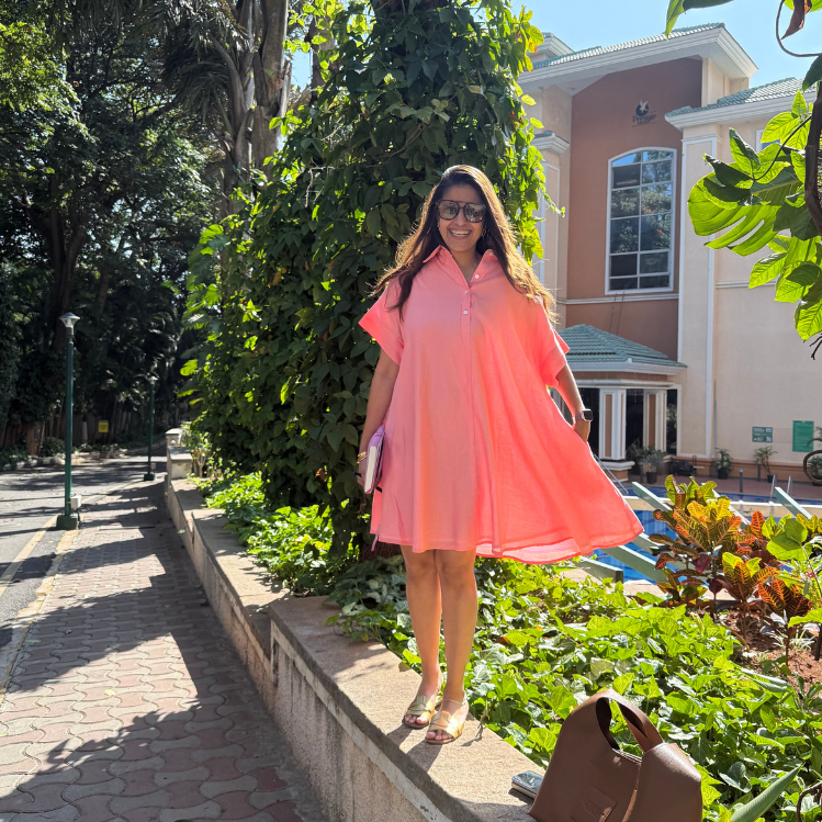 The Peach Daisy Dress | Flared Shirt Dress by Poppy & Co