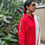 Mira — Red Cotton Shirt with Gold Detailing