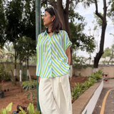 Coco Stripe Shirt in Green & Blue | Women's Oversized Cotton Shirt | Poppy & Co
