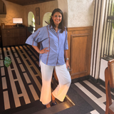 Sundae Racer-Stripe Pleated Shirt — Periwinkle Blue | Poppy & Co