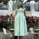 June Green & White Stripe Midi Dress | Poppy & Co.
