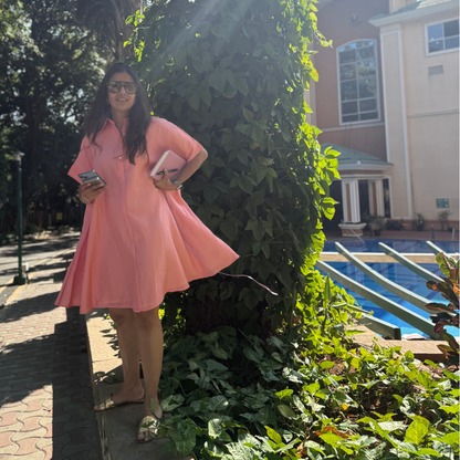 The Peach Daisy Dress | Flared Shirt Dress by Poppy & Co