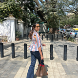 Picnic Peplum: White, Blue & Red Stripe Bow Top