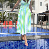 June Green & White Stripe Midi Dress | Poppy & Co.