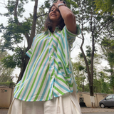 Coco Stripe Shirt in Green & Blue | Women's Oversized Cotton Shirt | Poppy & Co