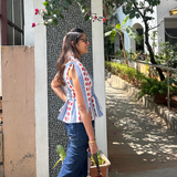 Picnic Peplum: White, Blue & Red Stripe Bow Top