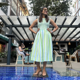 June Green & White Stripe Midi Dress | Poppy & Co.