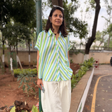 Coco Stripe Shirt in Green & Blue | Women's Oversized Cotton Shirt | Poppy & Co