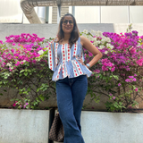 Picnic Peplum: White, Blue & Red Stripe Bow Top