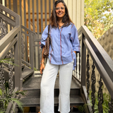 Sundae Racer-Stripe Pleated Shirt — Periwinkle Blue | Poppy & Co