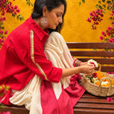 Mira — Red Cotton Shirt with Gold Detailing