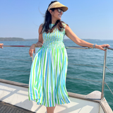 June Green & White Stripe Midi Dress | Poppy & Co.