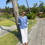 Ana Denim-Look Cotton Shirt with Checkered Cuffs | Poppy & Co