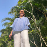 Ana Denim-Look Cotton Shirt with Checkered Cuffs | Poppy & Co