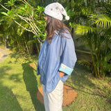 Ana Denim-Look Cotton Shirt with Checkered Cuffs | Poppy & Co